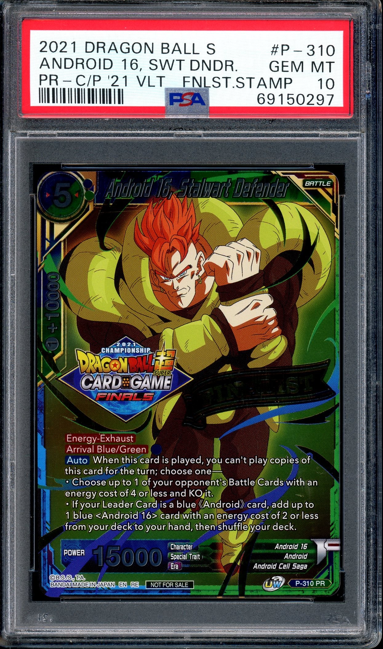 2021 Dragon Ball Super Tournament Pack Finalist Android 16,Stalwart Defender PSA 10 GEM MINT