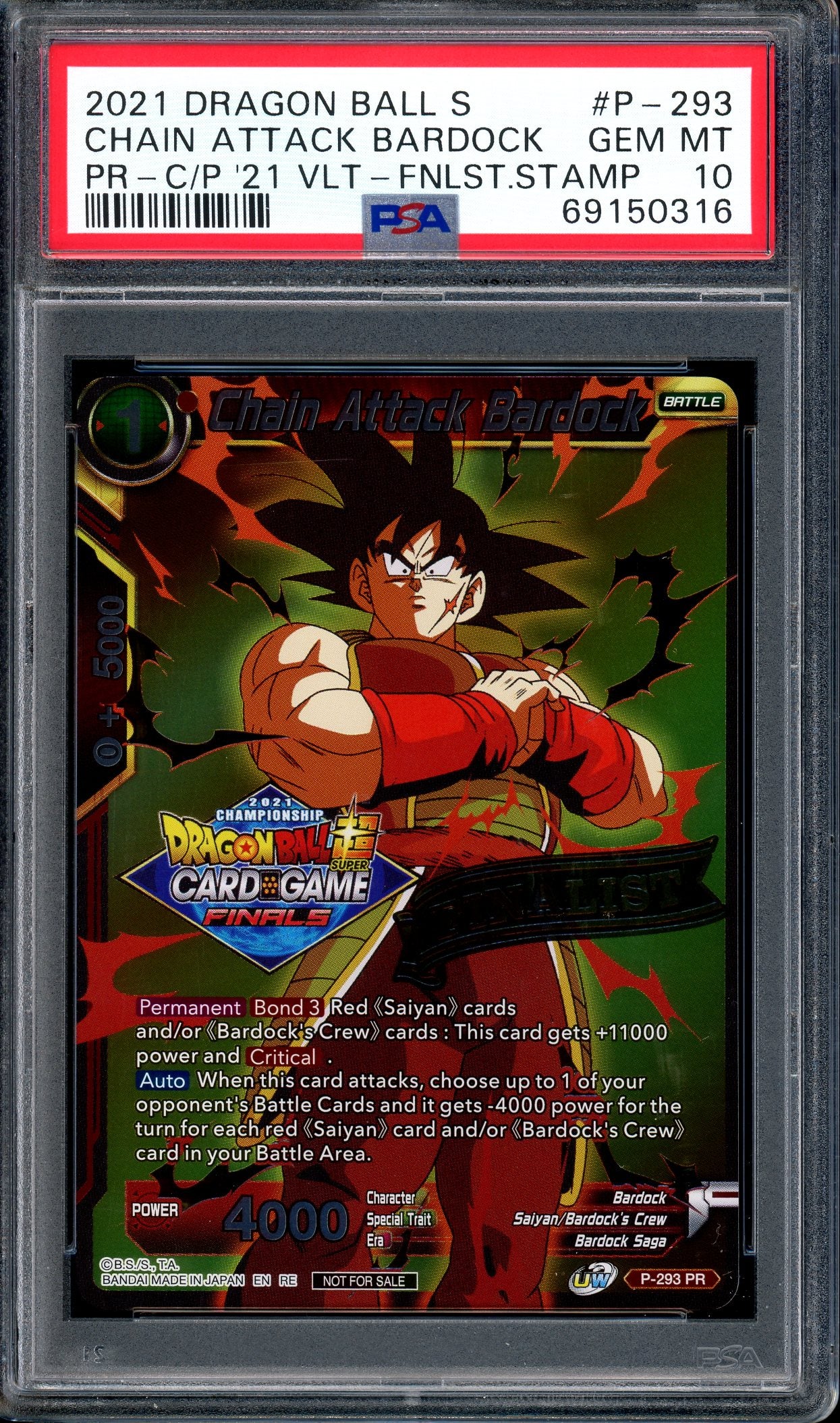 2021 Dragon Ball Super Tournament Pack Finalist Chain Attack Bardock PSA 10 GEM MINT