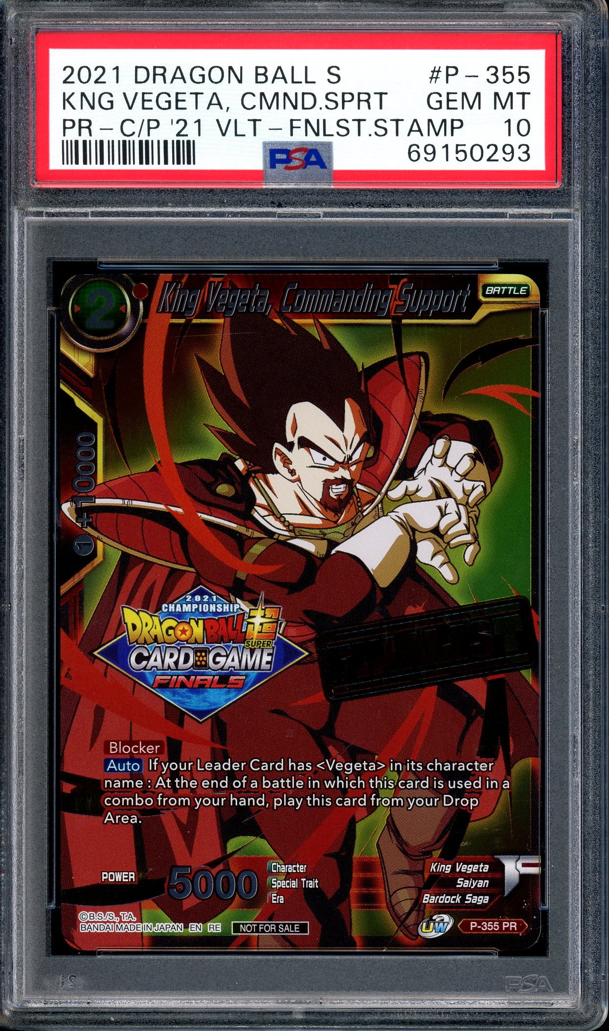 2021 Dragon Ball Super Tournament Pack Finalist King Vegeta, Commanding Support PSA 10 GEM MINT