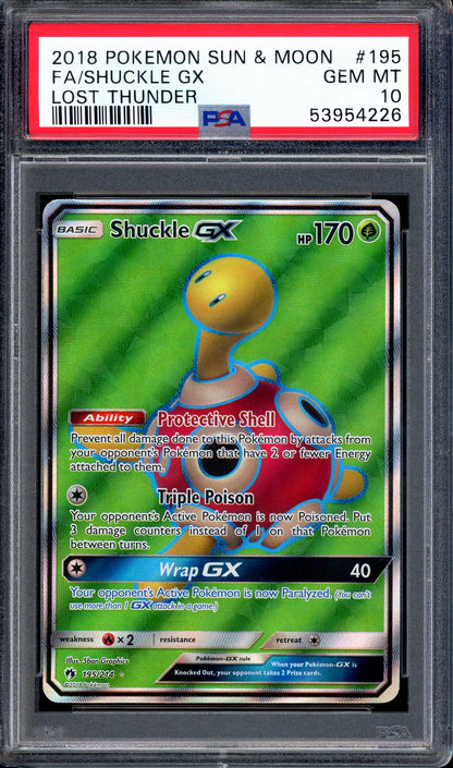 2018 Pokémon S&M Lost Thunder Full Art Shuckle GX #195 PSA 10 GEM MINT