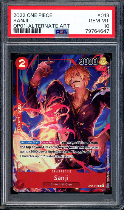 2022 One Piece OP01 Alternate Art Sanji #13 PSA 10 GEM MINT