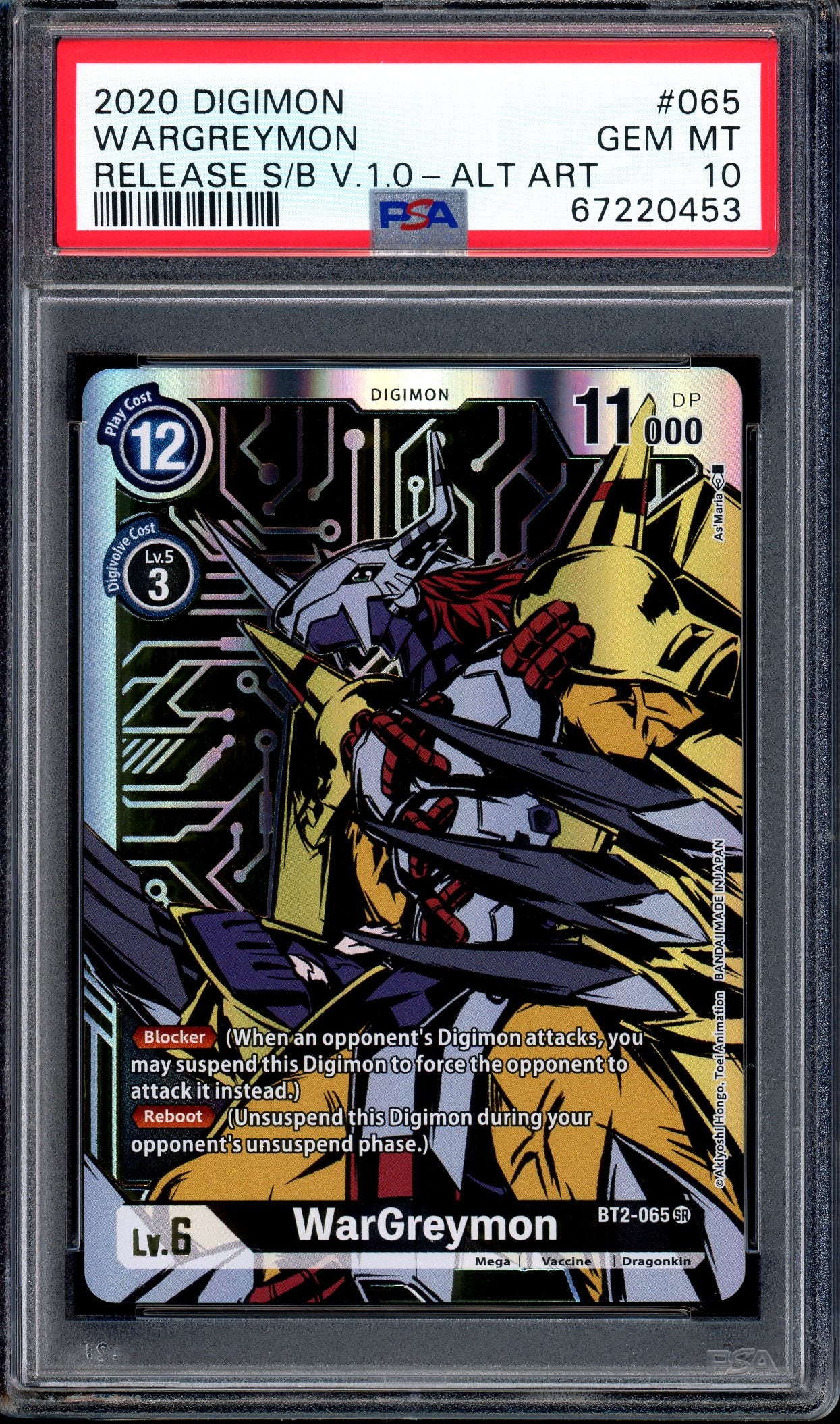 2020 Digimon Release Special Booster Version 1 Alternate Art Wargreymon #065 PSA 10 GEM MINT