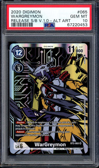 2020 Digimon Release Special Booster Version 1 Alternate Art Wargreymon #065 PSA 10 GEM MINT