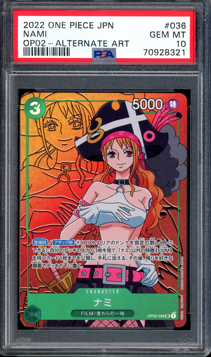 2022 One Piece Japanese OP02 Alternate Art Nami #36 PSA 10 GEM MINT