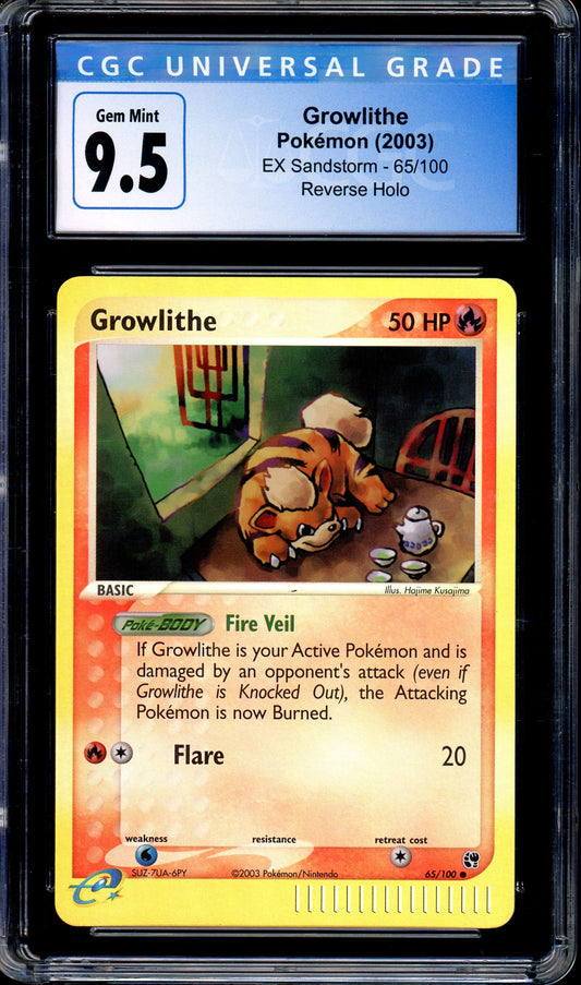 2003 Pokémon EX Sandstorm Growlithe-Reverse Foil #65 CGC 9.5 GEM MINT