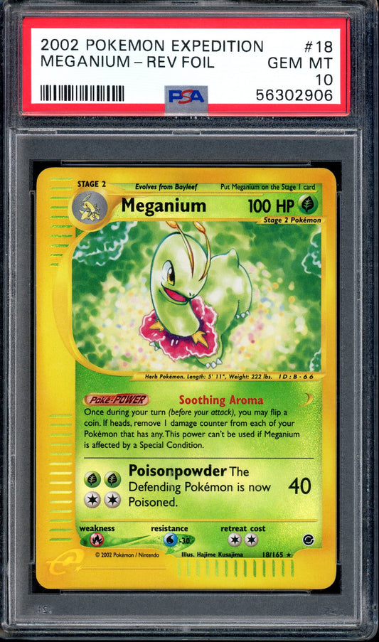 2002 Pokémon Expedition Meganium-Reverse Foil #18 PSA 10 GEM MINT