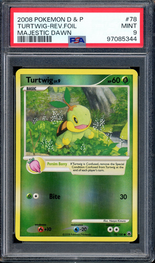 2008 Pokémon D&P Majestic Dawn Turtwig-Reverse Foil #78 PSA 9 MINT