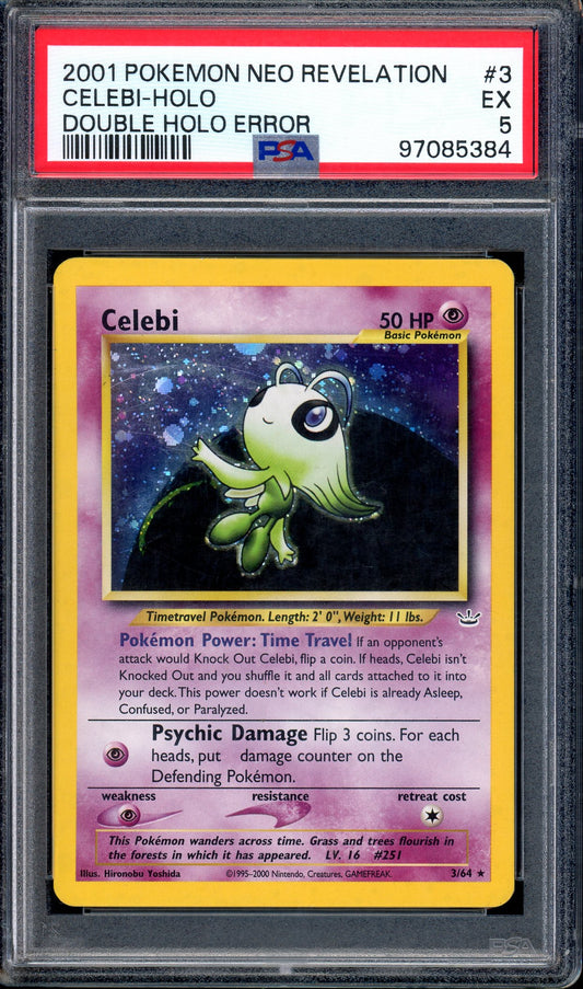 2001 Pokémon Neo Revelations Double Holo Error Celebi-Holo #3 PSA 5 EX