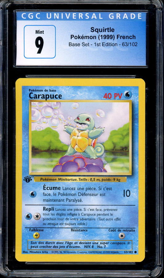 1999 Pokémon French 1st Edition Carapuce #63 CGC 9 MINT