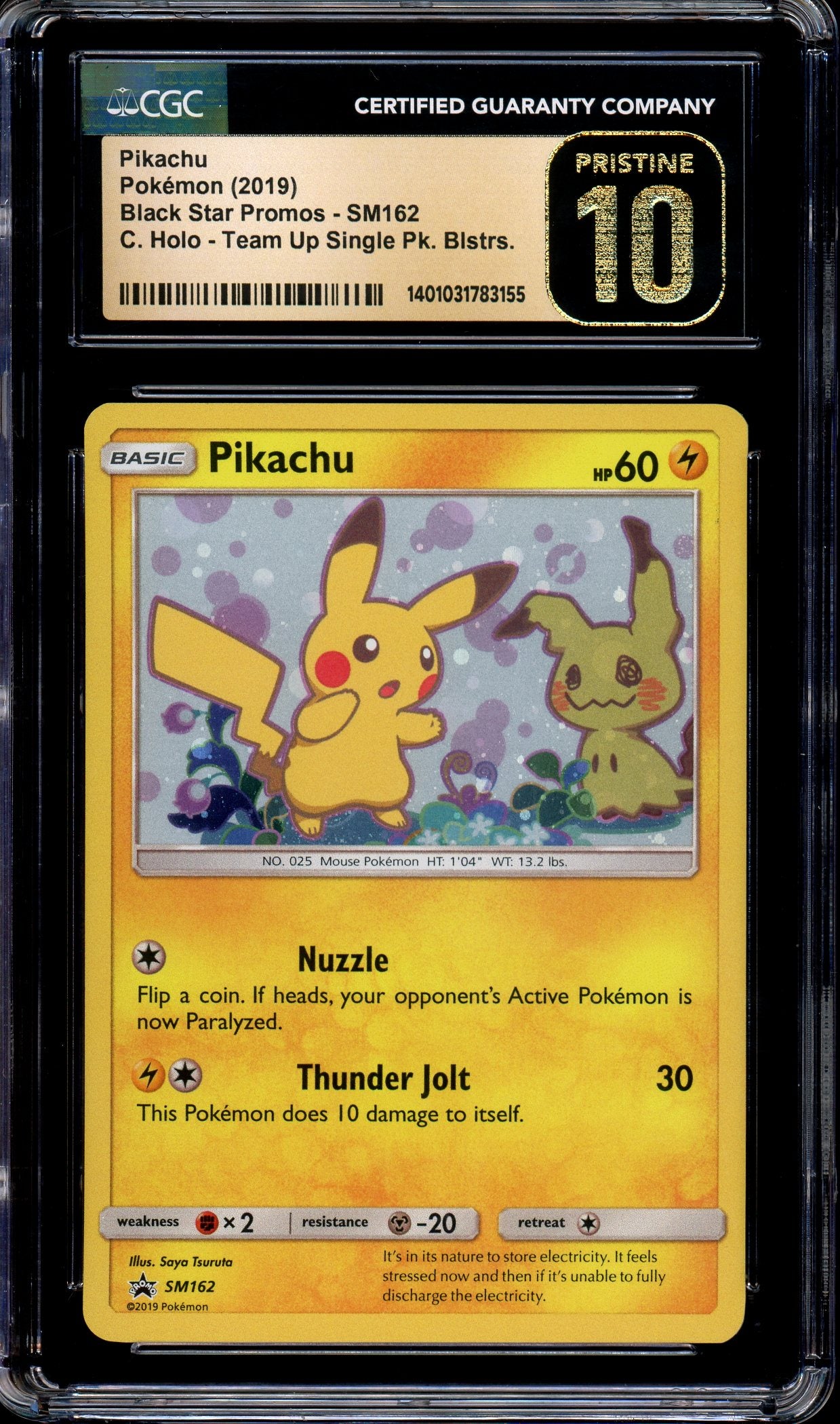 2019 Pokémon S&M Black Star Promo Pikachu-Holo #162 CGC 10 PRISTINE