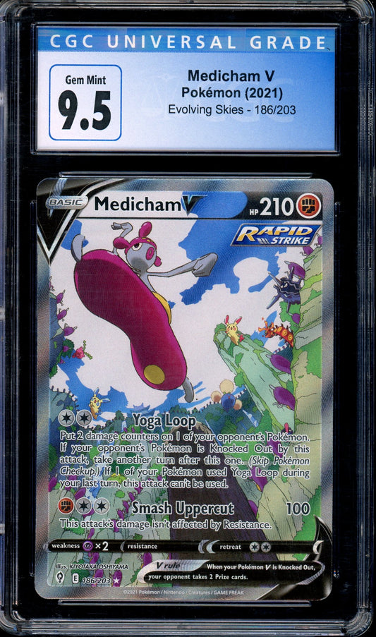 2021 Pokémon SWSH Evolving Skies Full Art Medicham V #186 CGC 9.5 GEM MINT