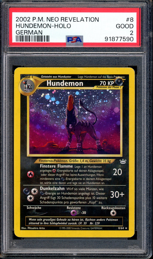 2002 Pokémon Neo Revelation German Hundemon-Holo #8 PSA 2 GOOD