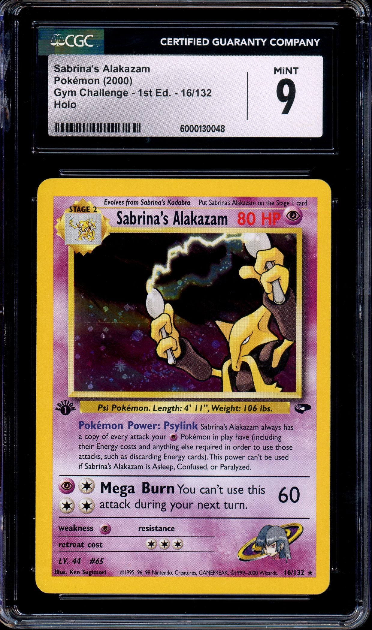 2000 Pokémon Gym Challenge 1st Edition Sabrina's Alakazam-Holo #16 CGC 9 MINT