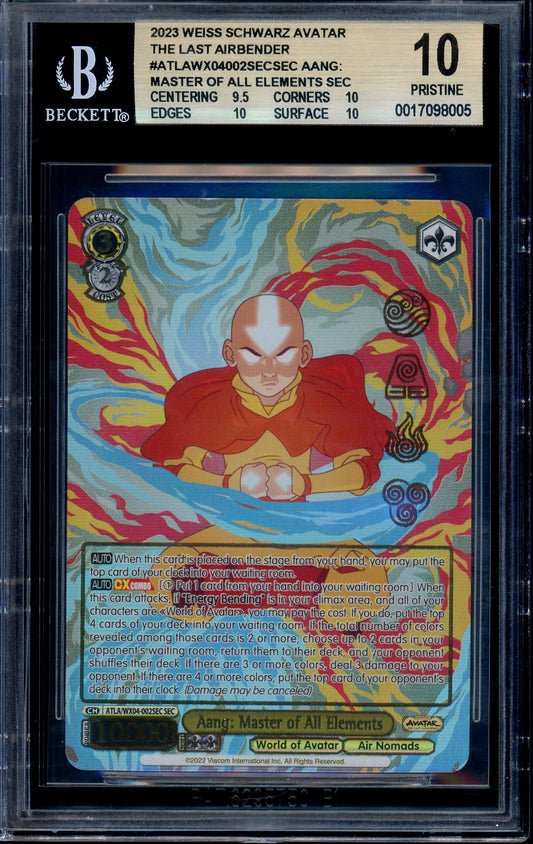 2023 Weiss Schwarz Avatar The Last Airbender Aang Master of All Elements SEC BGS 10 PRISTINE