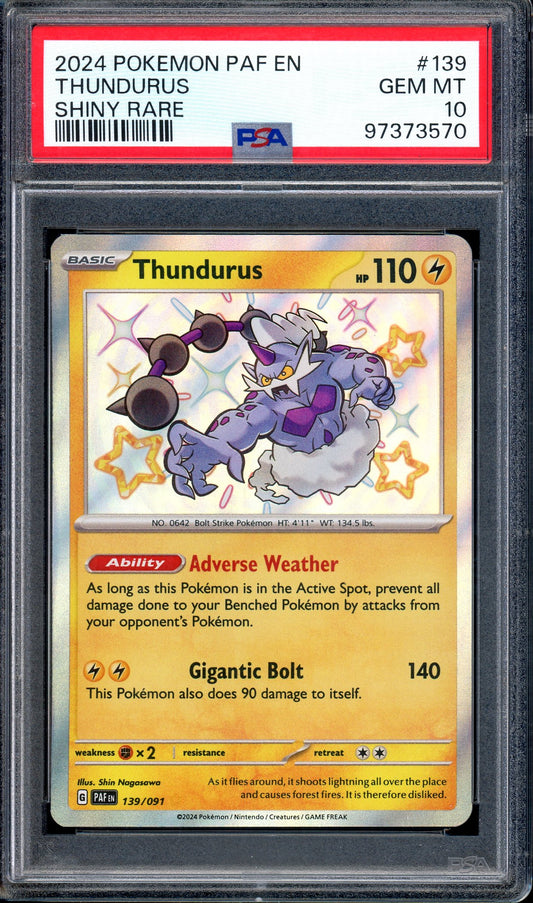 2024 Pokémon Scarlet & Violet Paldean Fates Shiny Rare Thundurus #139 PSA 10 GEM MINT