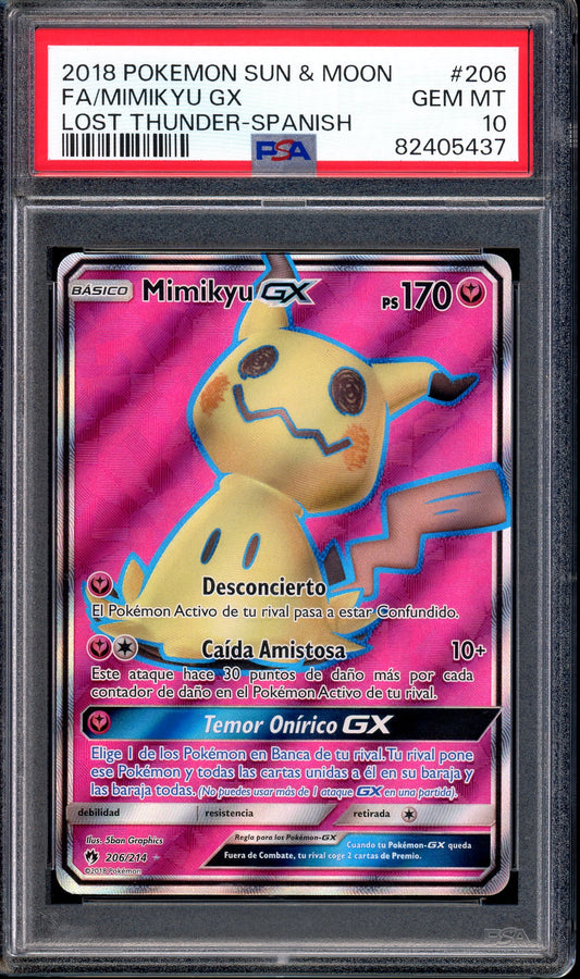 2018 Pokémon Spanish S&M Lost Thunder Full Art Mimikyu GX #208 PSA 10 GEM MINT