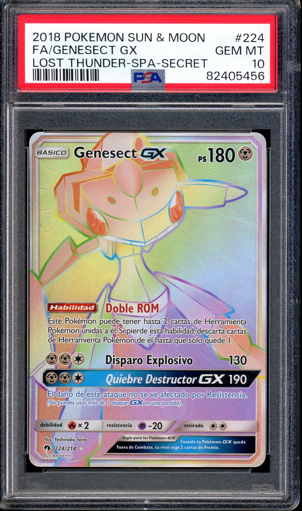 2018 Pokémon Spanish S&M Lost Thunder Full Art Genesect GX-Secret #224 PSA 10 GEM MINT