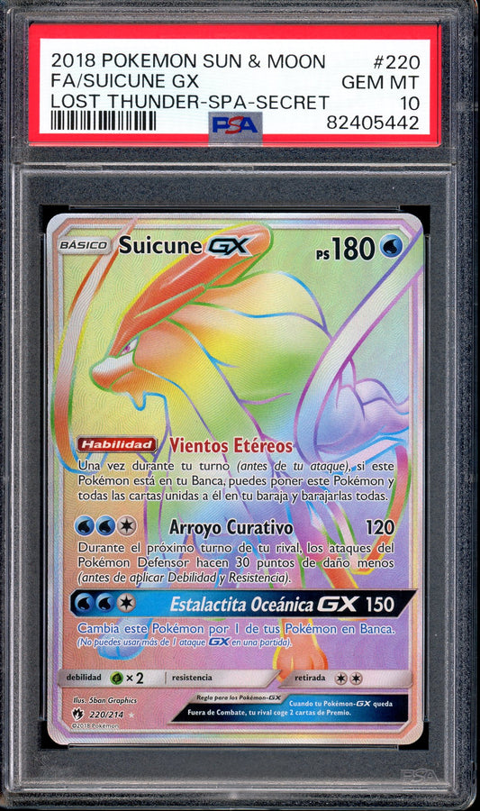 2018 Pokémon Spanish S&M Lost Thunder Full Art Suicune GX-Secret #220 PSA 10 GEM MINT