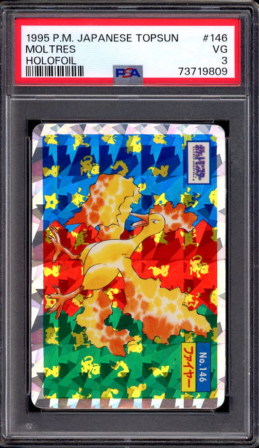 1995 Pokémon Japanese Topsun Moltres Holofoil #146 PSA 3 VERY GOOD