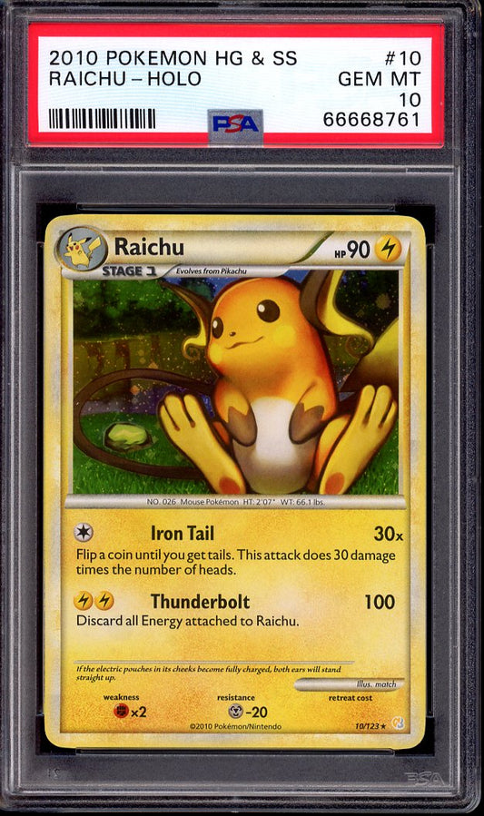 2010 Pokémon Heartgold & Soulsilver Raichu-Holo #10 PSA 10 GEM MINT