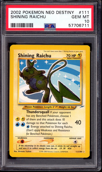 2002 Pokémon Neo Destiny Shining Raichu #111 PSA 10 GEM MINT