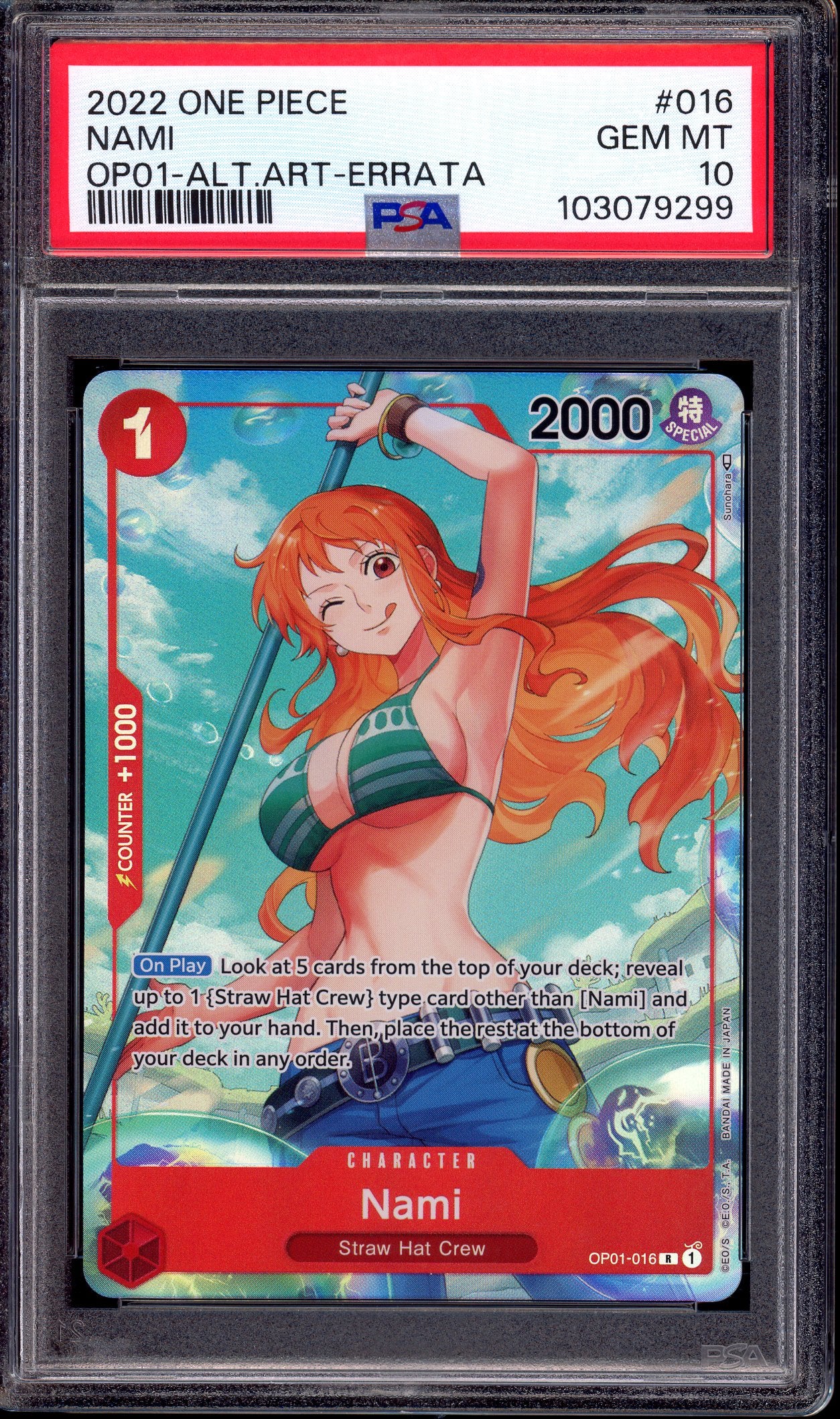 2022 One Piece OP01 Alternate Art-Errata Nami #016 PSA 10 GEM MINT