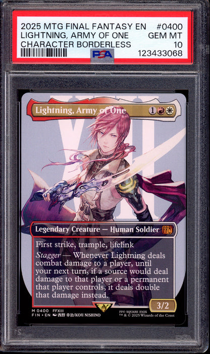 2025 Magic The Gathering Final Fantasy Character Borderless Lightning, Army of One #0400 PSA 10 GEM MINT