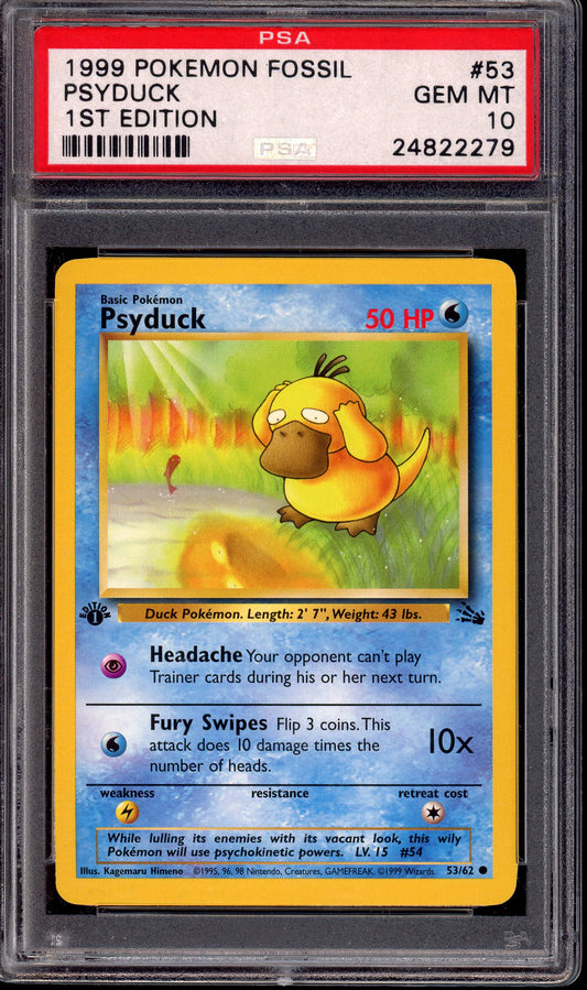 1999 Pokémon Fossil 1st Edition Psyduck #53 PSA 10 GEM MINT