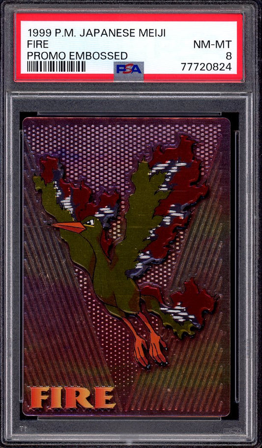 1999 Pokémon Japanese Meiji Promo Embossed Fire Moltres PSA 8 NM-MT