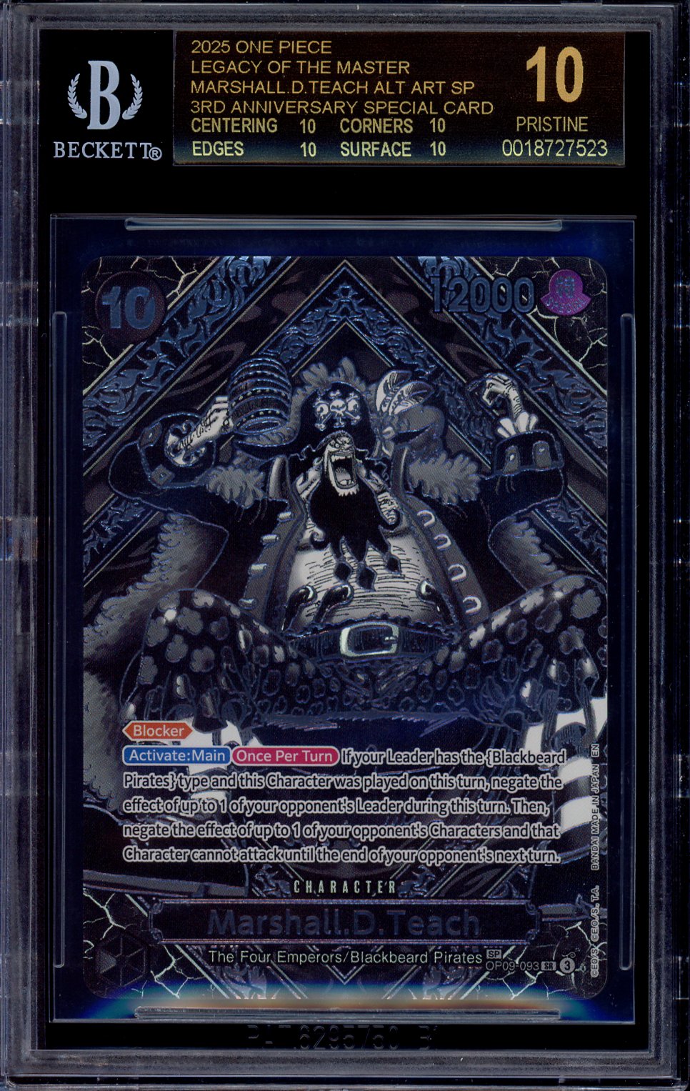 2025 One Piece OP12 3rd Anniversary Silver Marshall D Teach #93 BGS 10 PRISTINE BLACK LABEL