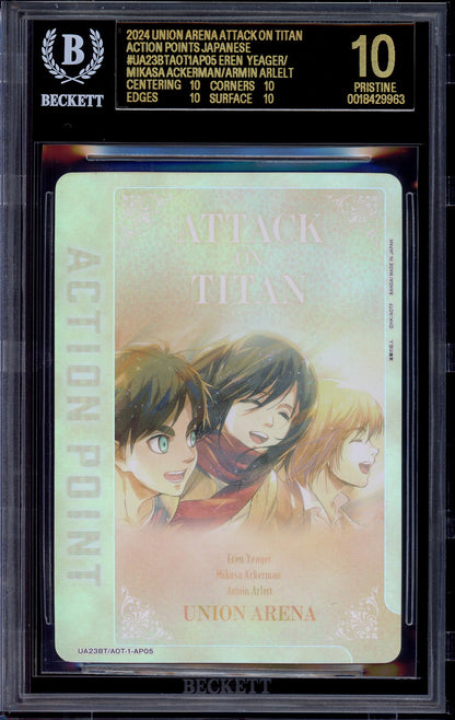 2024 Union Arena Japanese Attack On Titan Action Point Foil #UA23BT-AOT-1-AP05 BGS 10 BLACK LABEL