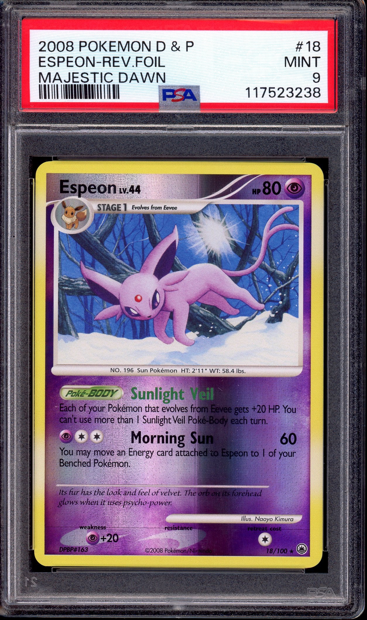 2008 Pokémon Diamond & Pearl Majestic Dawn Espeon-Reverse Foil #18 PSA 9 MINT
