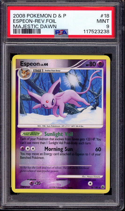 2008 Pokémon Diamond & Pearl Majestic Dawn Espeon-Reverse Foil #18 PSA 9 MINT