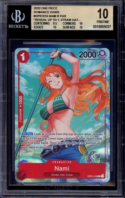 2022 One Piece OP01 Alternate Art Errata Nami #016 BGS 10 PRISTINE