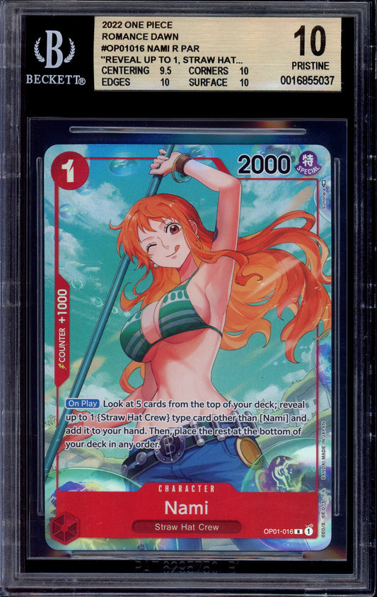 2022 One Piece OP01 Alternate Art Errata Nami #016 BGS 10 PRISTINE