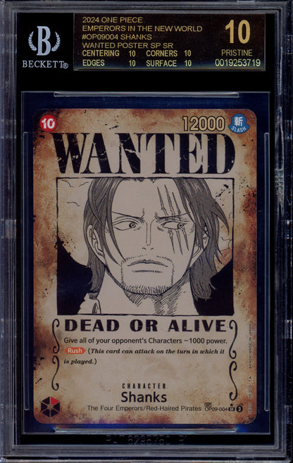 2024 One Piece OP09 Wanted Alternate Art Shanks #004 BGS 10 BLACK LABEL