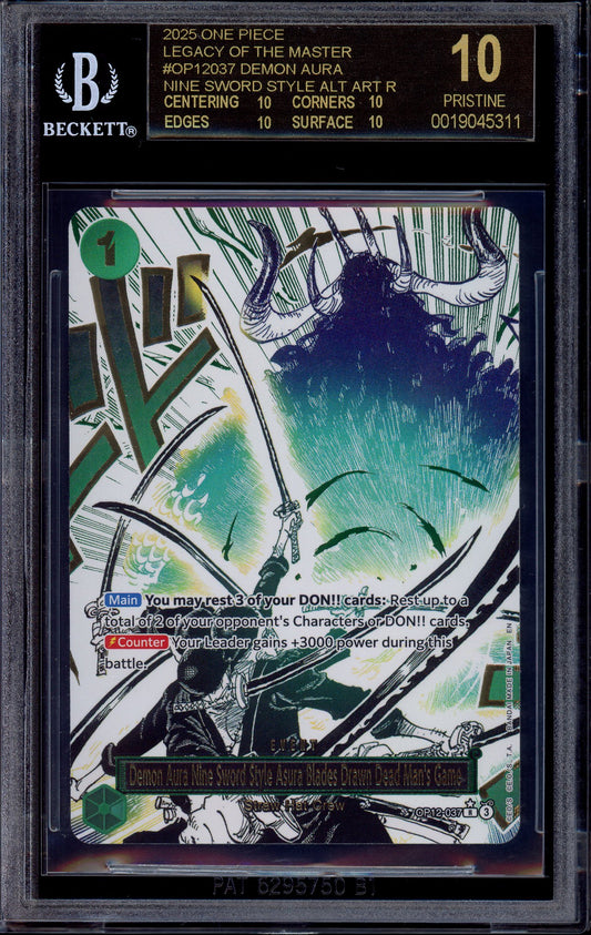 2025 One Piece OP12 Alternate Art Demon Aura Nine Sword Style Dead Man's Game #37 BGS 10 BLACK LABEL