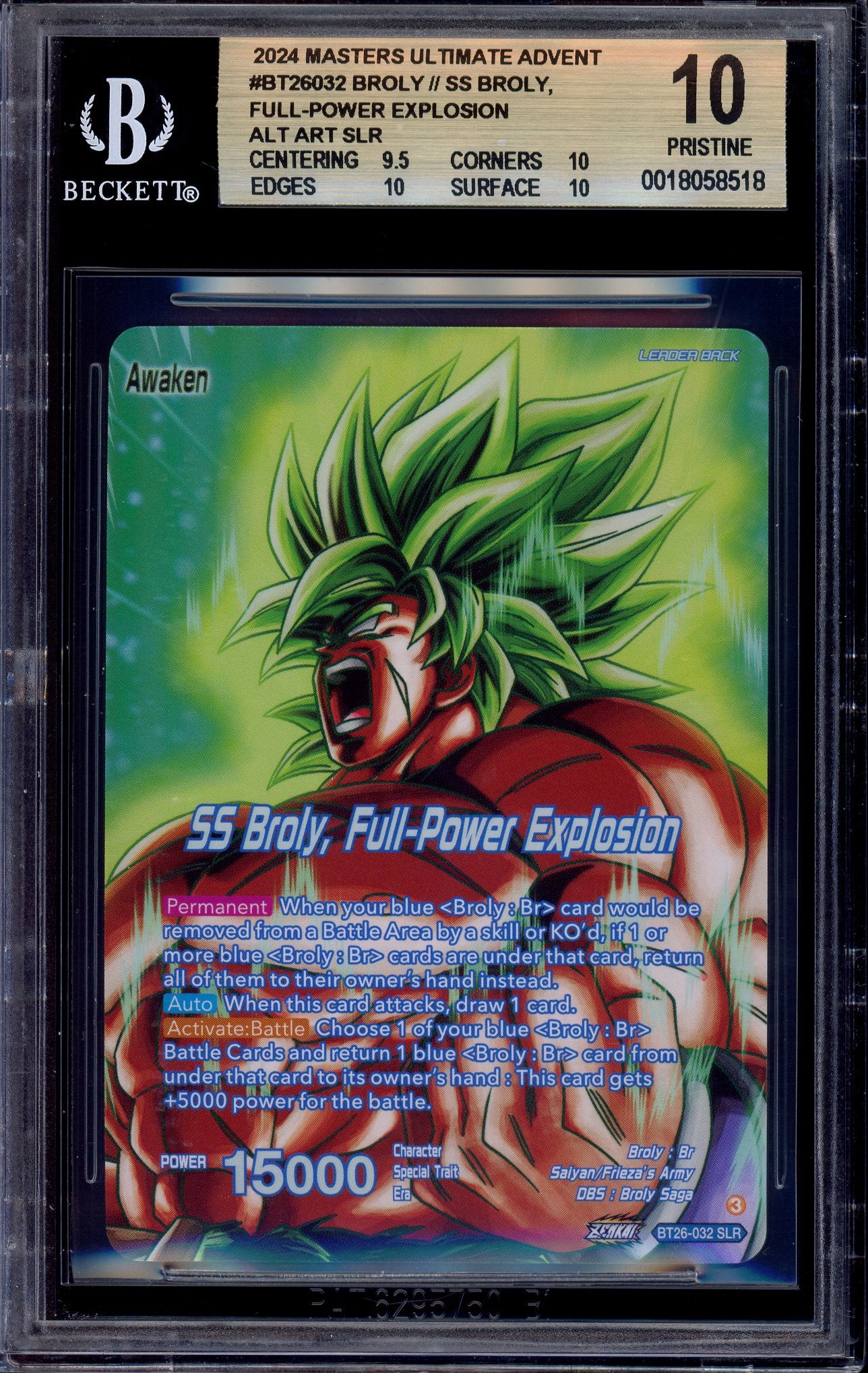 2024 Dragon Ball Super Masters SS Broly, Full-Power Explosion SLR #BT26-032 BGS 10 PRISTINE