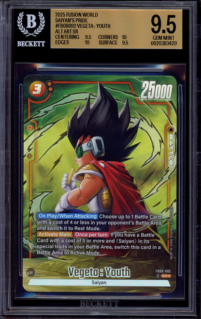2025 Dragon Ball Super Fusion World Alternate Art Vegeta Youth #FB08-092 BGS 9.5 GEM MINT