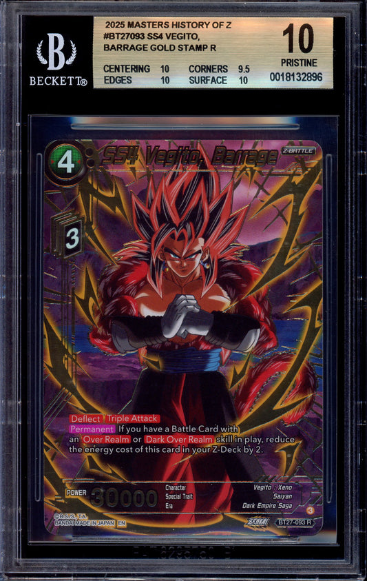 2025 Dragon Ball Super Masters Alternate Art SS4 Vegito, Barrage Gold Stamp #BT27-093 BGS 10 PRISTINE
