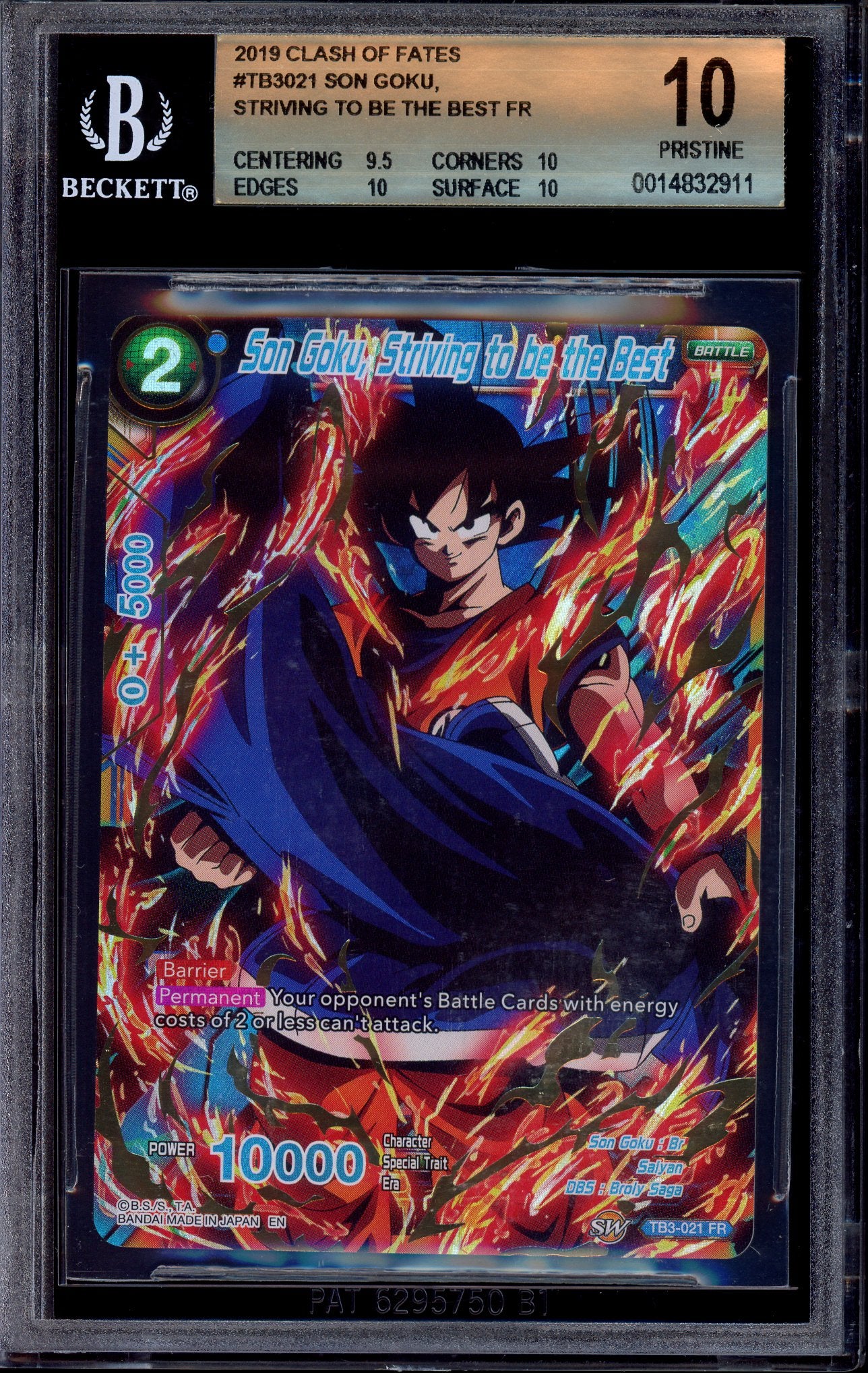 2019 Dragon Ball Super Clash of Fates Son Goku, Striving To Be The Best FR #TB3-021 BGS 10 PRISTINE
