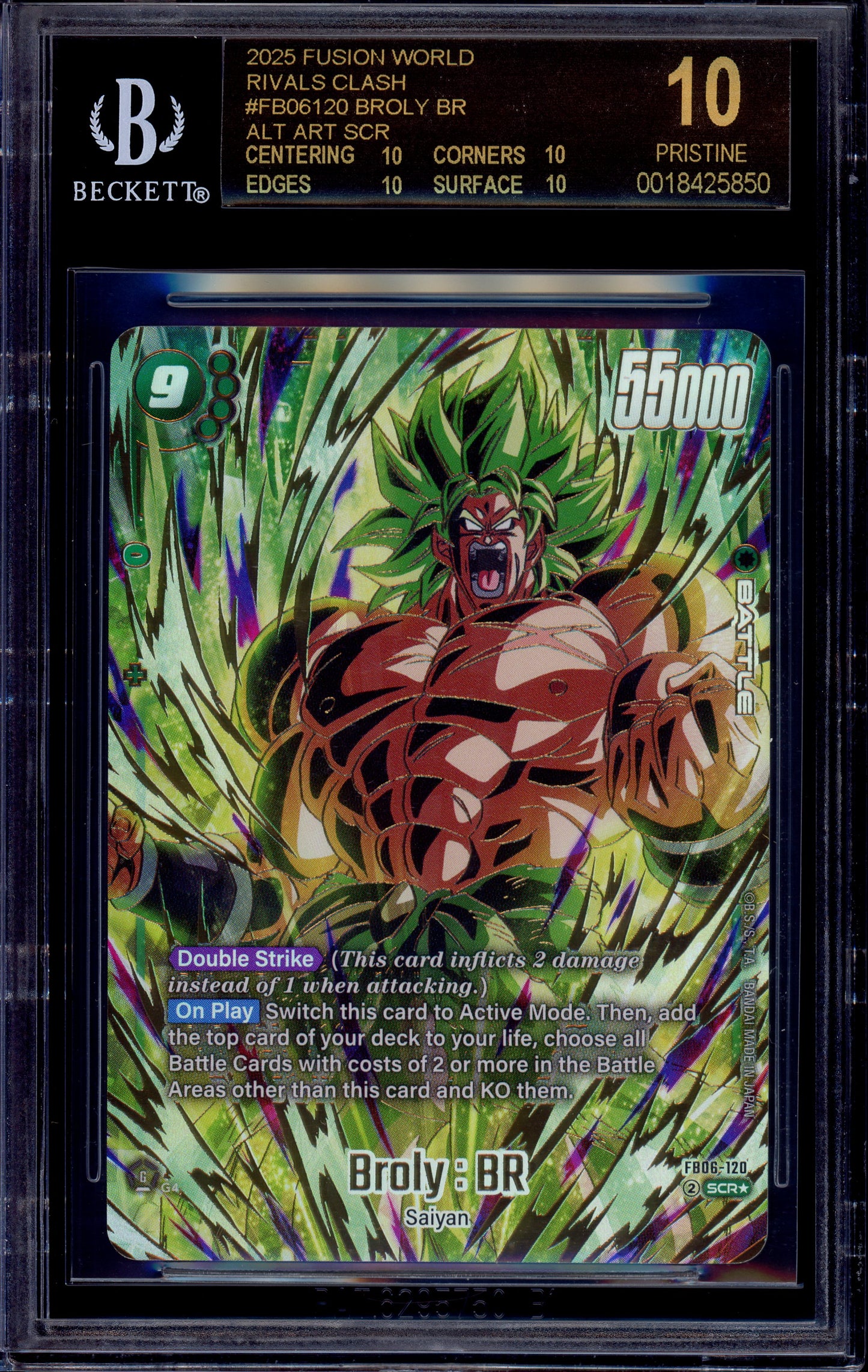 2025 Dragon Ball Super Fusion World Alternate Art Broly BR SCR #FB06-120 BGS 10 PRISTINE BLACK LABEL