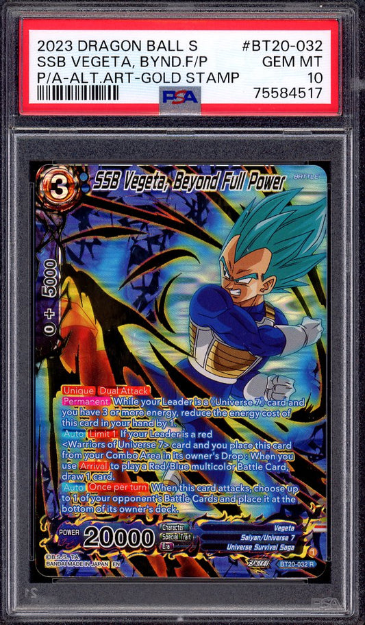 2023 Dragon Ball Super Power Absorbed Alternate Art Gold Stamp SSB Vegeta, Beyond Full Power #BT20-032 PSA 10 GEM MINT