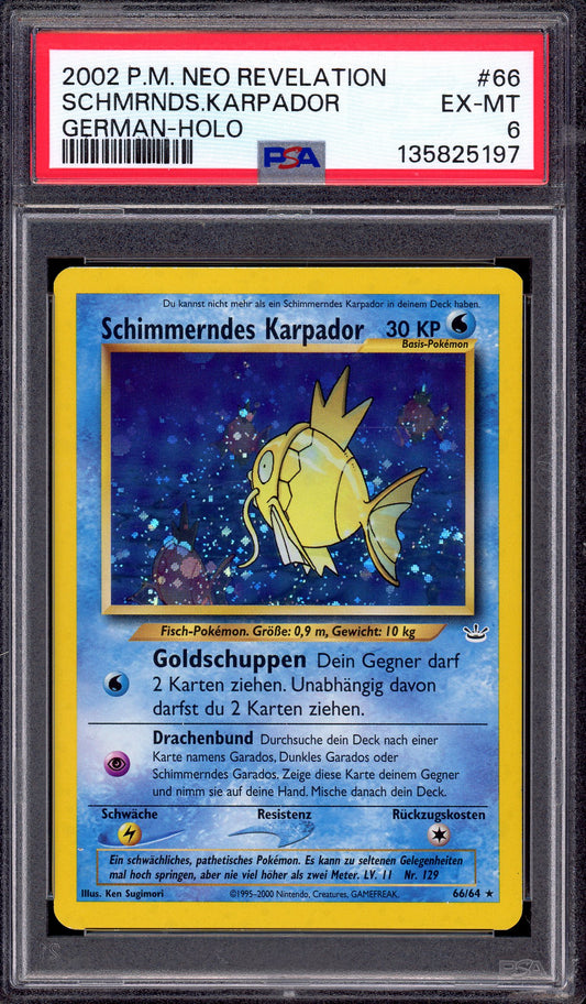 2002 Pokémon German Neo Revelation Schimmerndes Karpador (Shining Magikarp) Holo #66 PSA 6 EX-MT