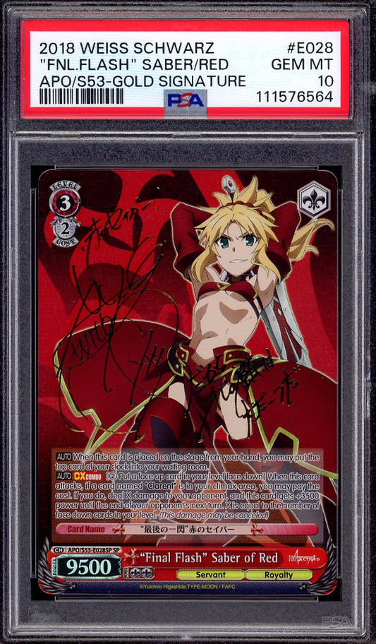2018 Weiss Schwarz Fate Gold Signature Final Flash Saber of Red PSA 10 GEM MINT