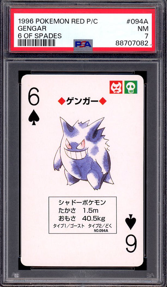 1996 Pokémon Red Playing Cards 6 of Spades Gengar #094A PSA 7 NM