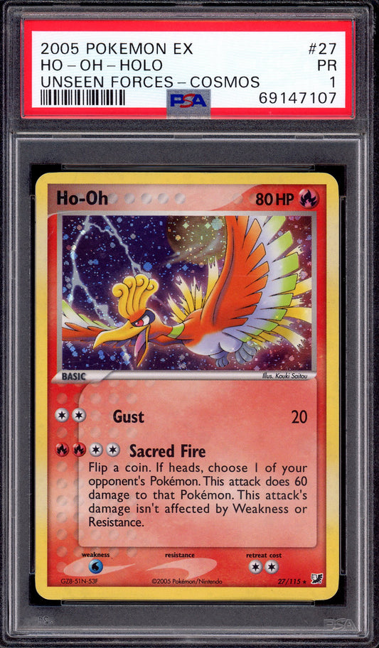 2005 Pokémon EX Unseen Forces Cosmos Ho-OH Holo #27 PSA 1 POOR