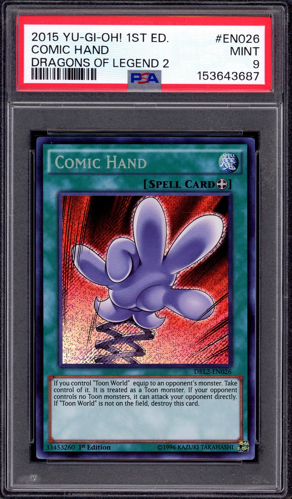 2015 Yu-Gi-Oh! 1st Edition Dragons of Legends 2 Comic Hand #EN026 PSA 9 MINT