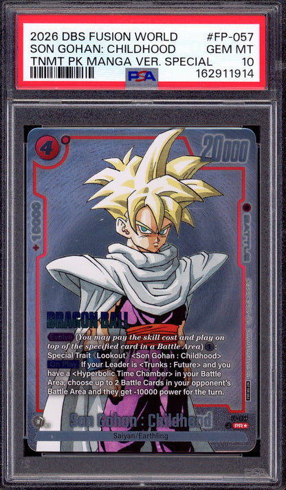 2026 Dragon Ball Super Fusion World Tournament Pack Manga Version Special Son Gohan Childhood #FP-057 PSA 10 GEM MINT