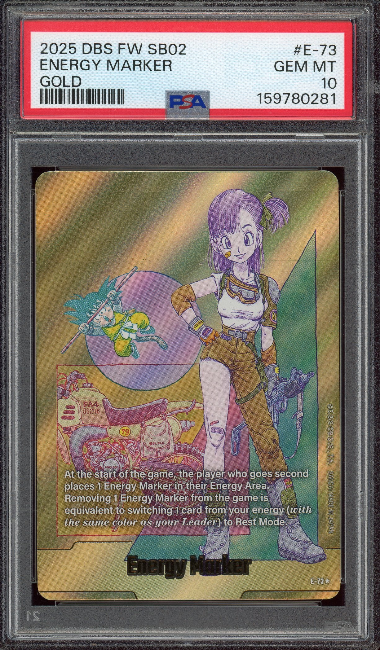 2025 Dragon Ball Super Fusion World Manga Booster 02 Gold Energy Marker #E-73 PSA 10 GEM MINT